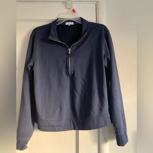 Blue Zip Up Sweater and Cropped Wide Leg Pant Set